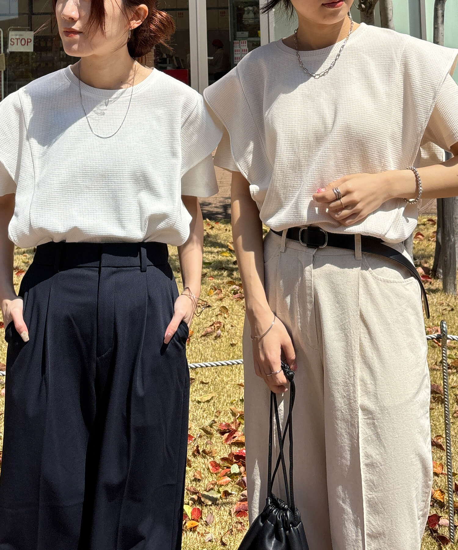 ラッフルショルダーワッフルTシャツ | Ruffle shoulder waffle tee