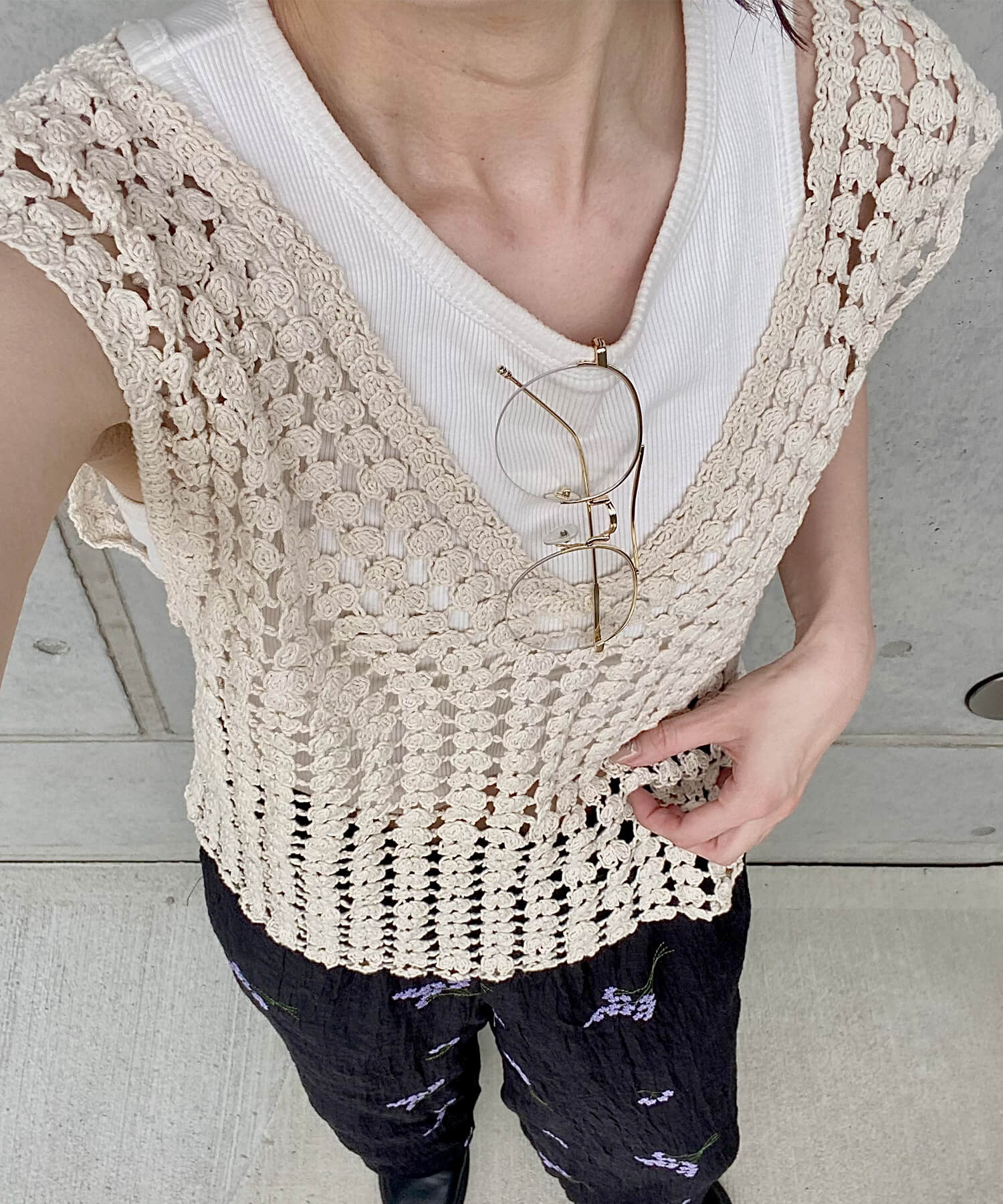 クロシェメッシュニットベスト | Crochet mesh knit vest (kiharu select)