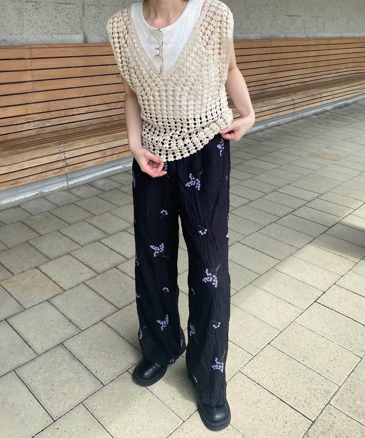 クロシェメッシュニットベスト | Crochet mesh knit vest (kiharu select)