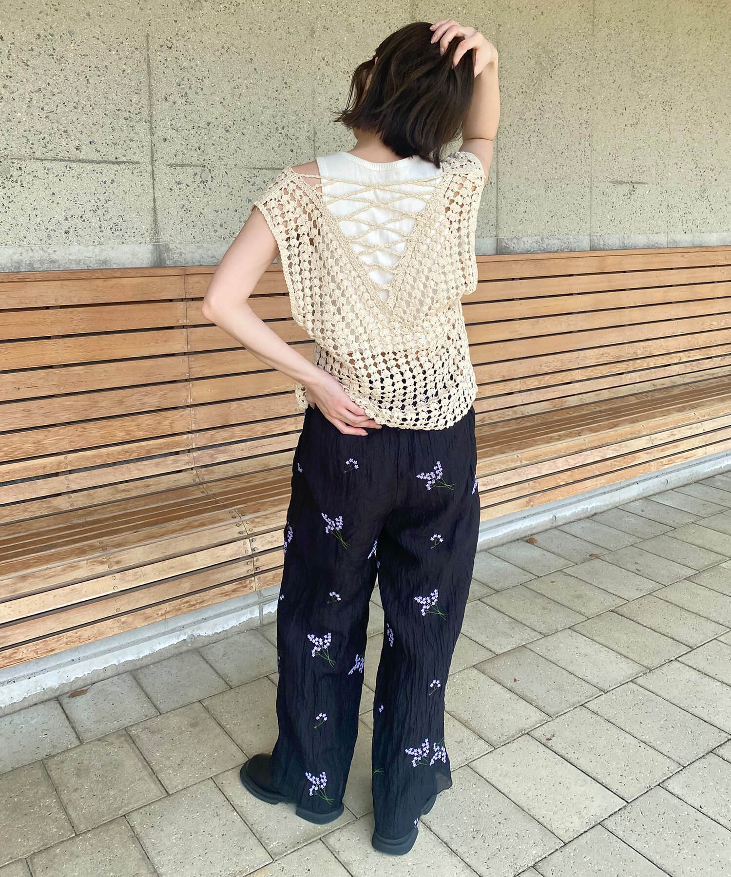 クロシェメッシュニットベスト | Crochet mesh knit vest (kiharu select)