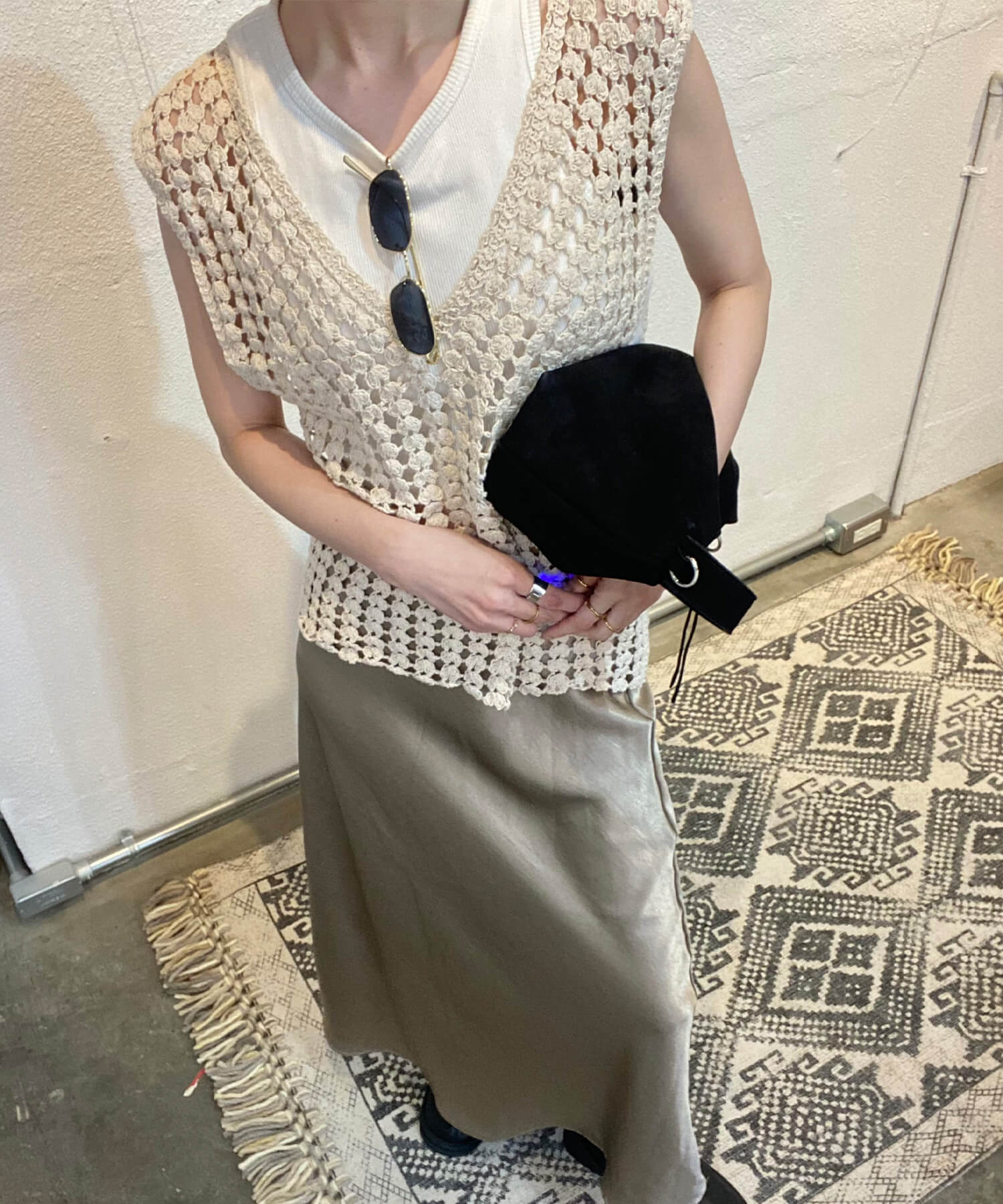 クロシェメッシュニットベスト | Crochet mesh knit vest (kiharu select)