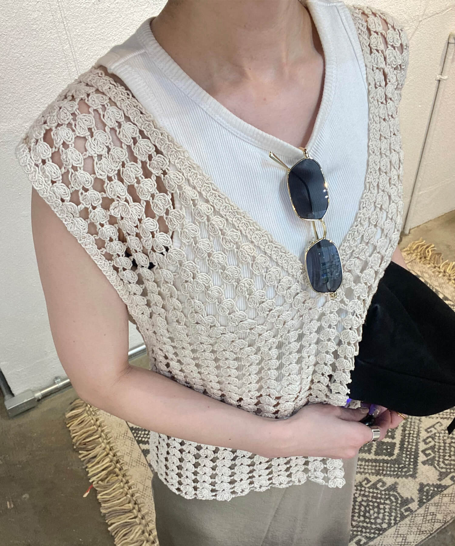 クロシェメッシュニットベスト | Crochet mesh knit vest (kiharu select)