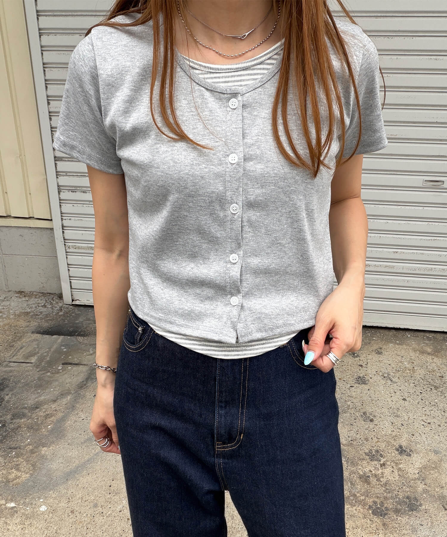 レイヤード風ボーダーTシャツ | Layered border tee (chiica select)
