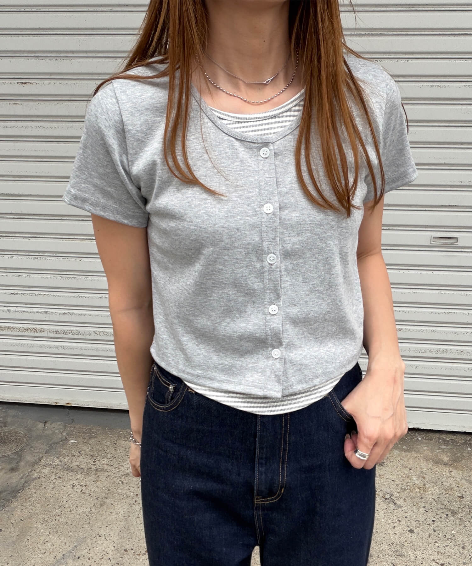 レイヤード風ボーダーTシャツ | Layered border tee (chiica select)