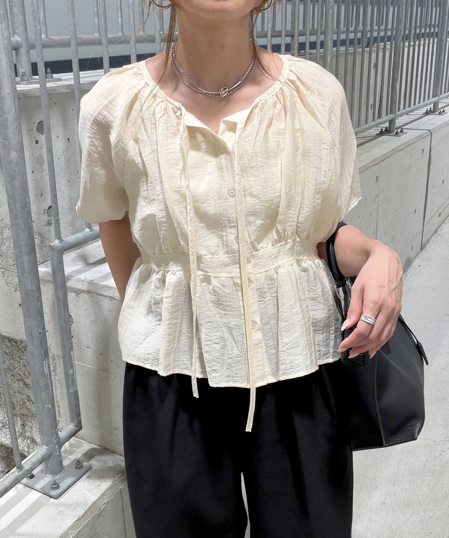 ワッシャーシアーリボンブラウス | Washer sheer ribon blouse (chiica