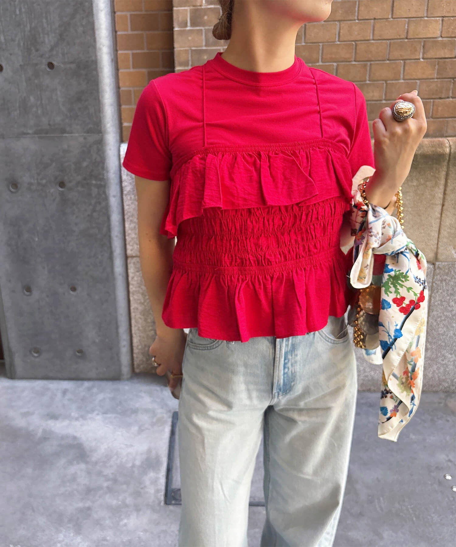 フリルギャザービスチェ & Tシャツセット | Frill gatherd bustier