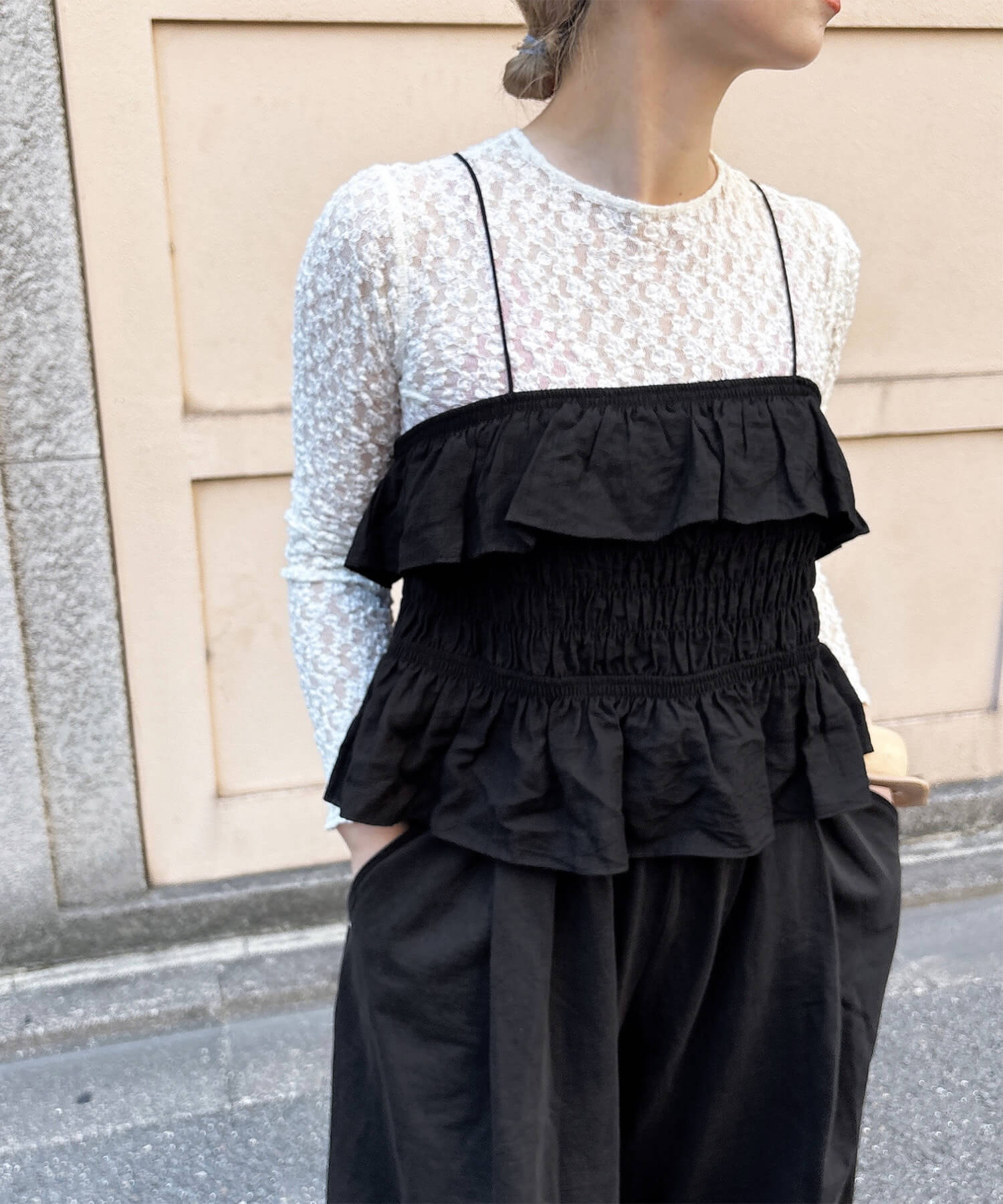 フリルギャザービスチェ & Tシャツセット | Frill gatherd bustier