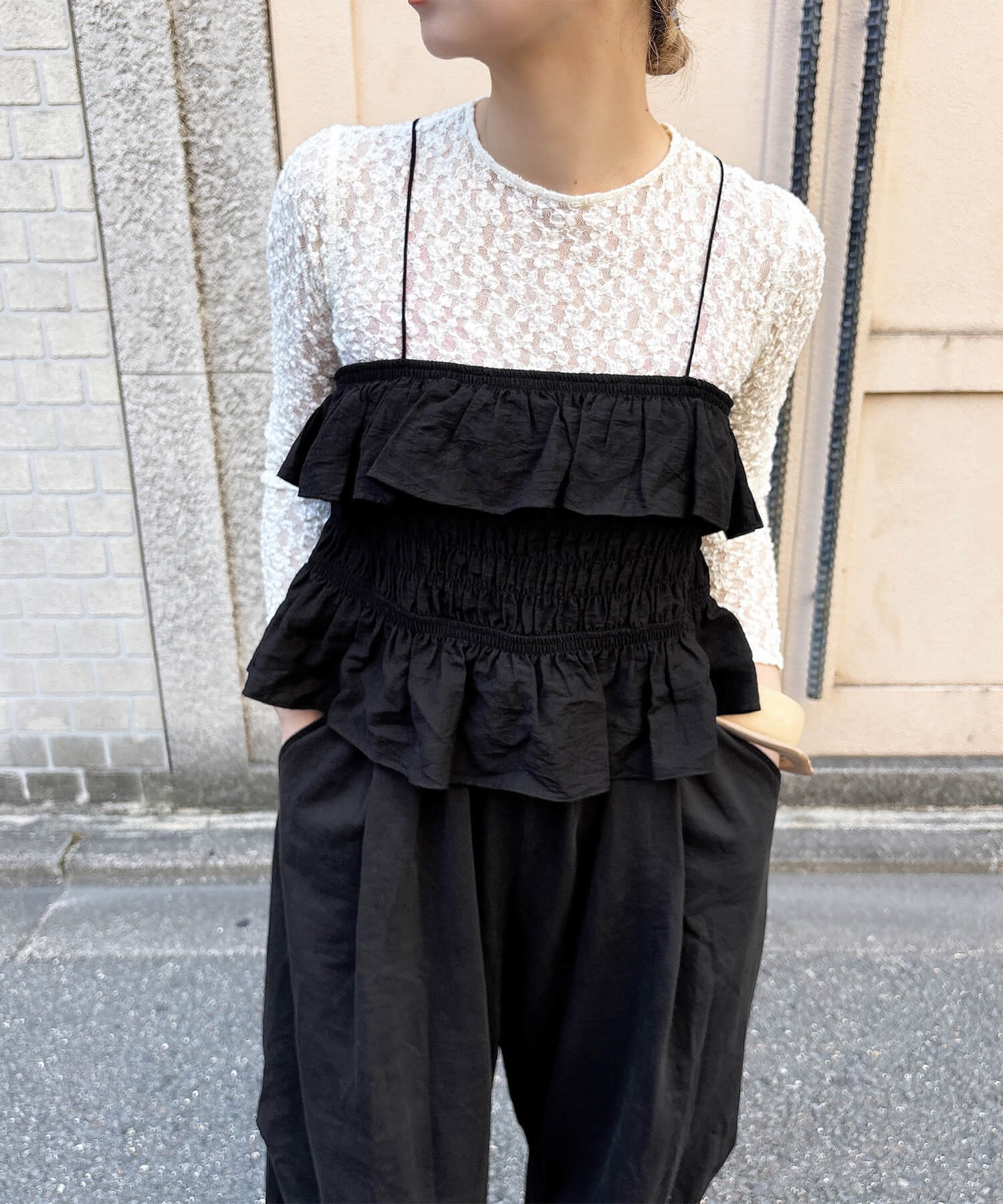 フリルギャザービスチェ & Tシャツセット | Frill gatherd buistier
