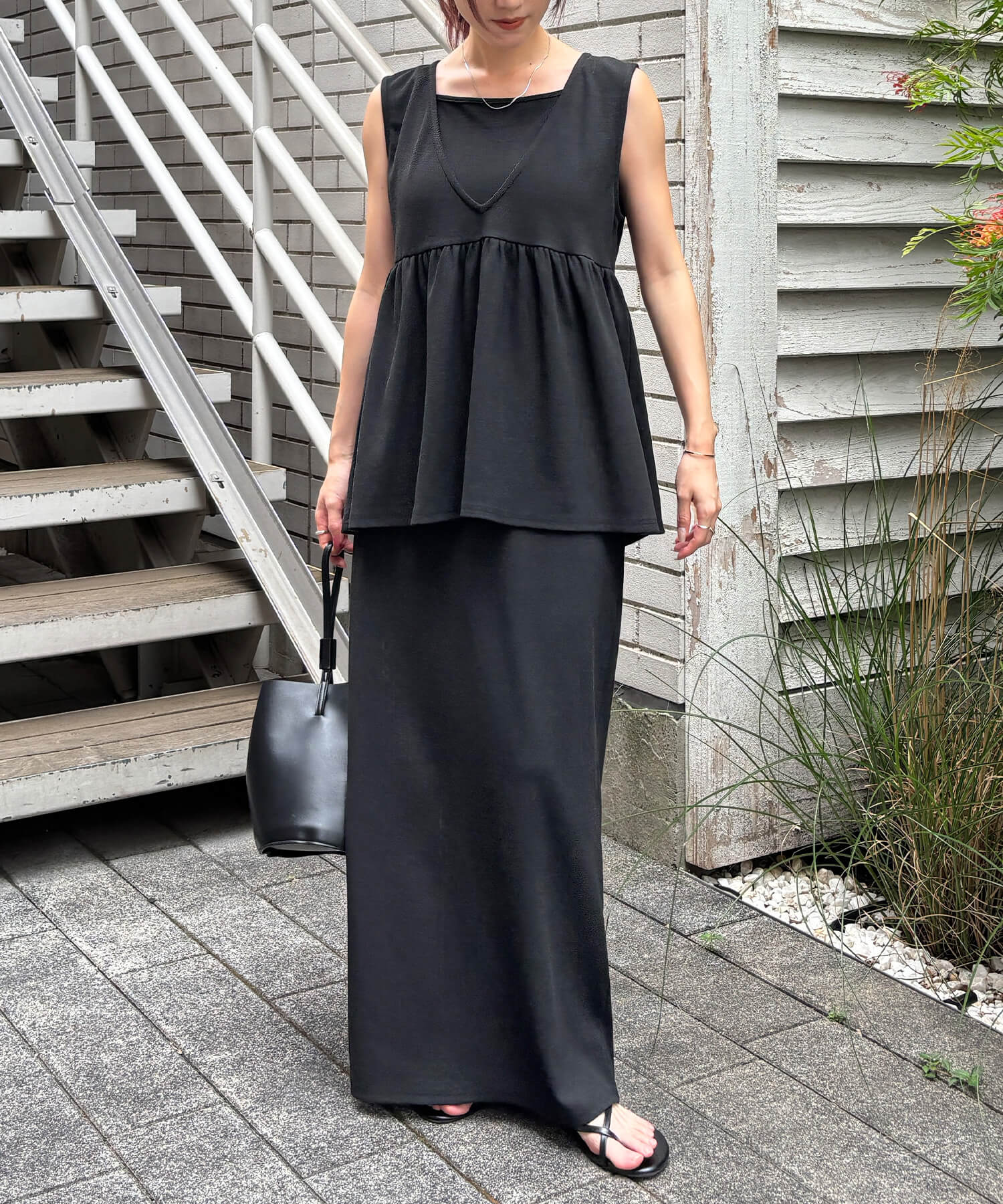 ペプラムレイヤードリブワンピース | Peplum layered rib one piece