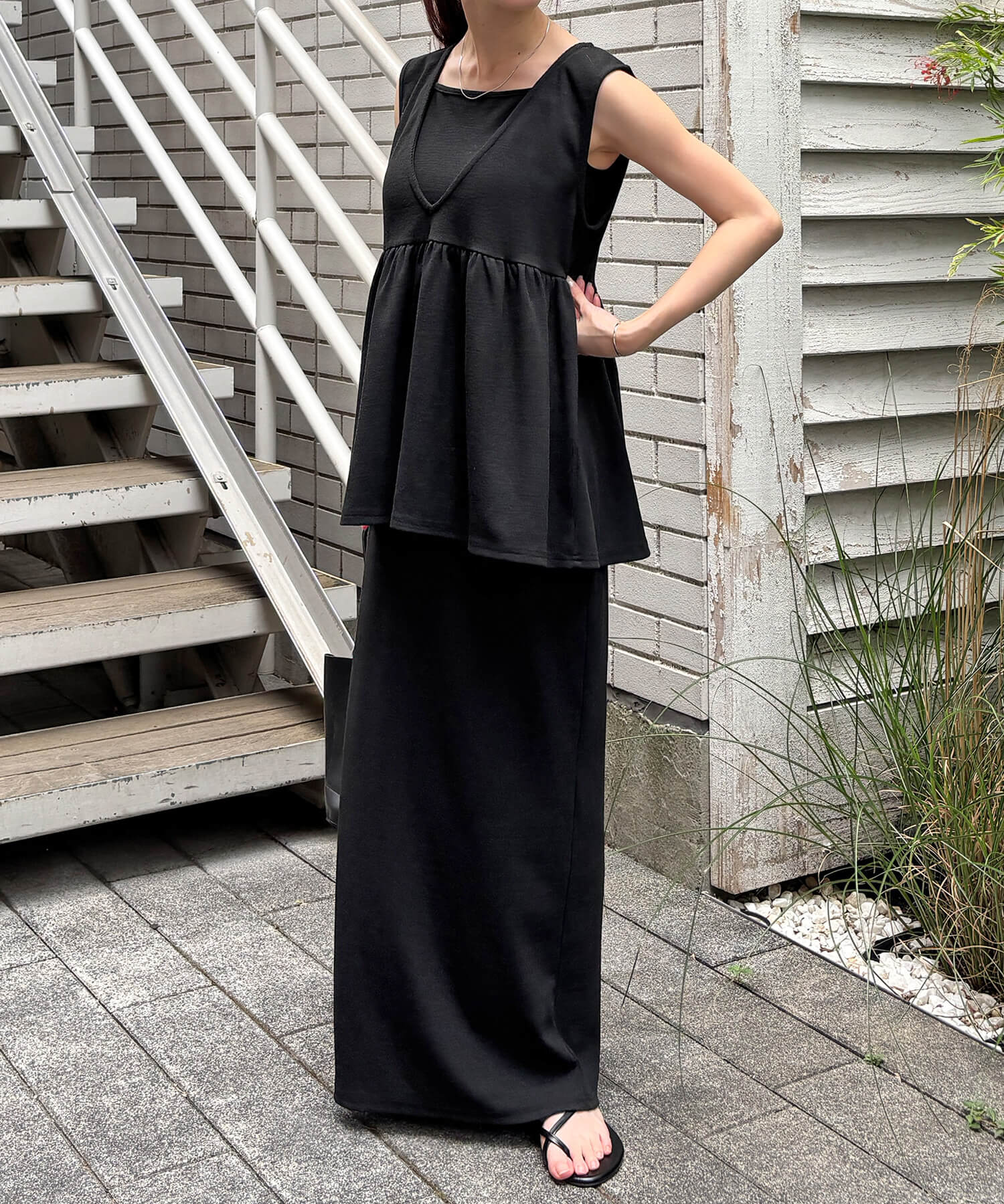 ペプラムレイヤードリブワンピース | Peplum layered rib one piece