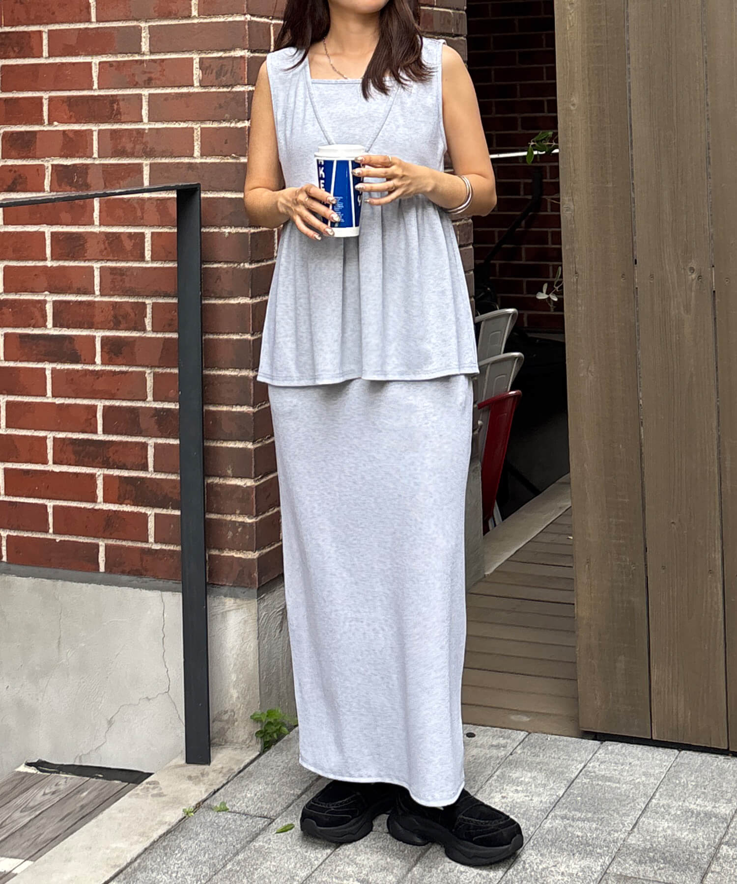 ペプラムレイヤードリブワンピース | Peplum layered rib one piece