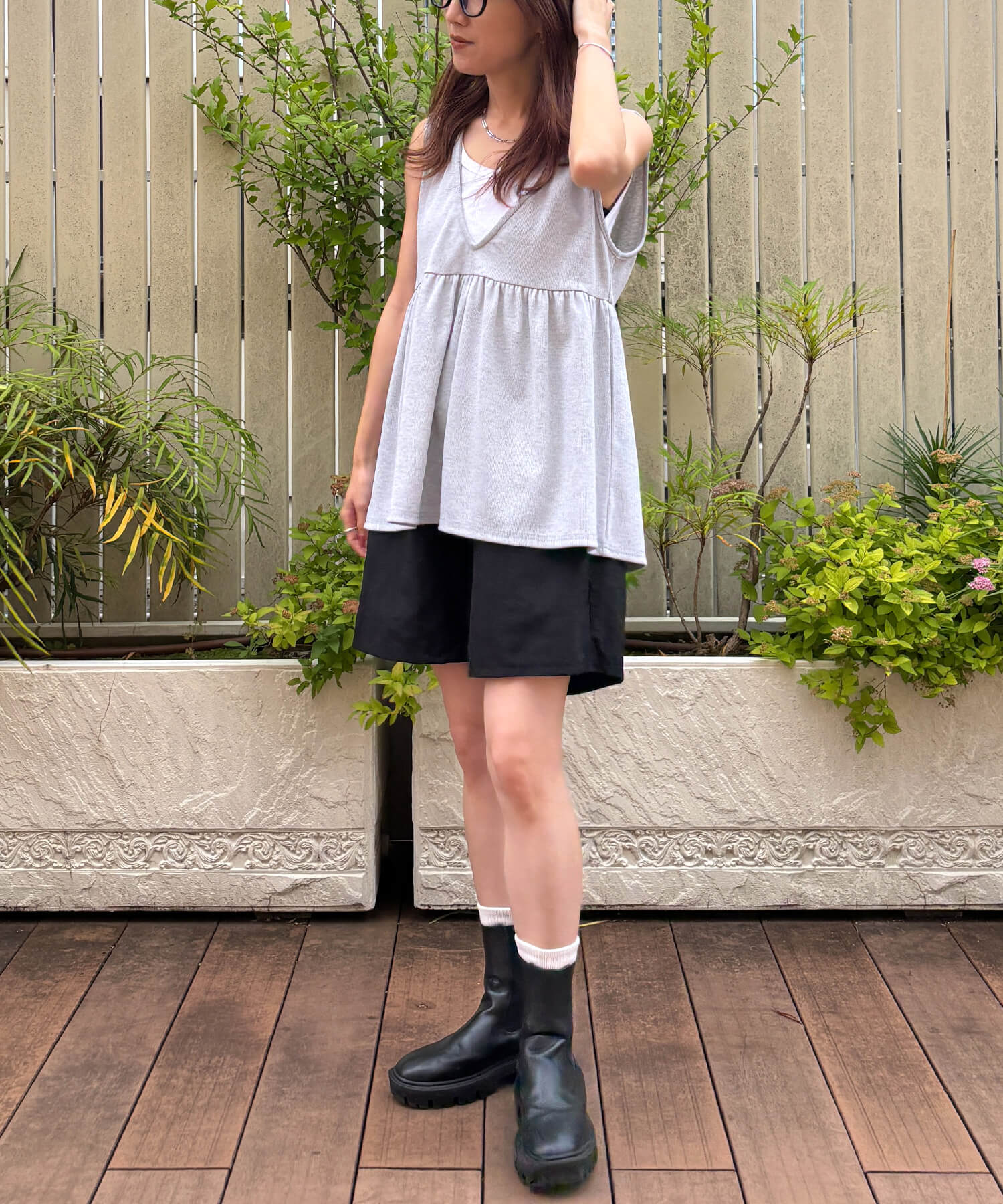 ペプラムレイヤードリブワンピース | Peplum layered rib one piece