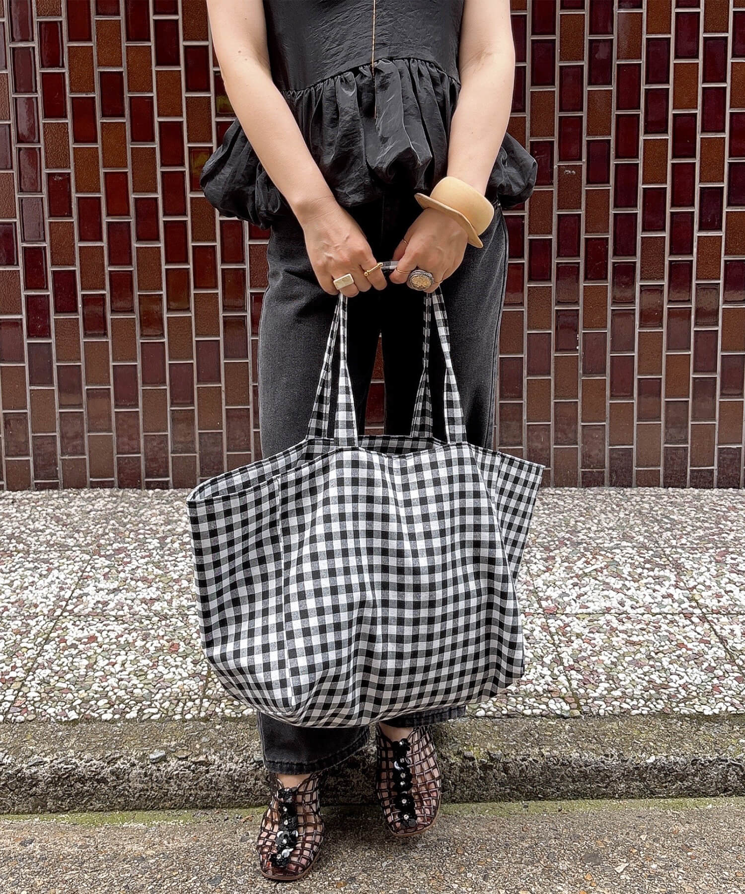 ギンガムチェックビッグトートバッグ | Gingham check big tote bag ギンガムチェックビッグトートバッグ | Gingham check big tote bag