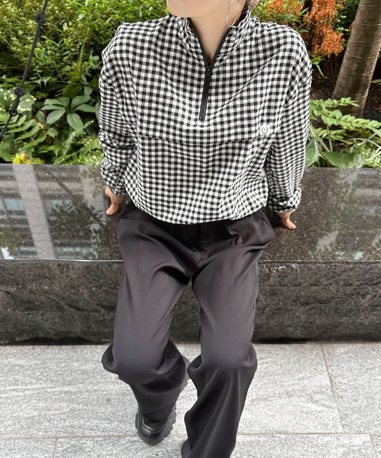 ギンガムチェックハーフジッププルオーバー | Gingham check half zip