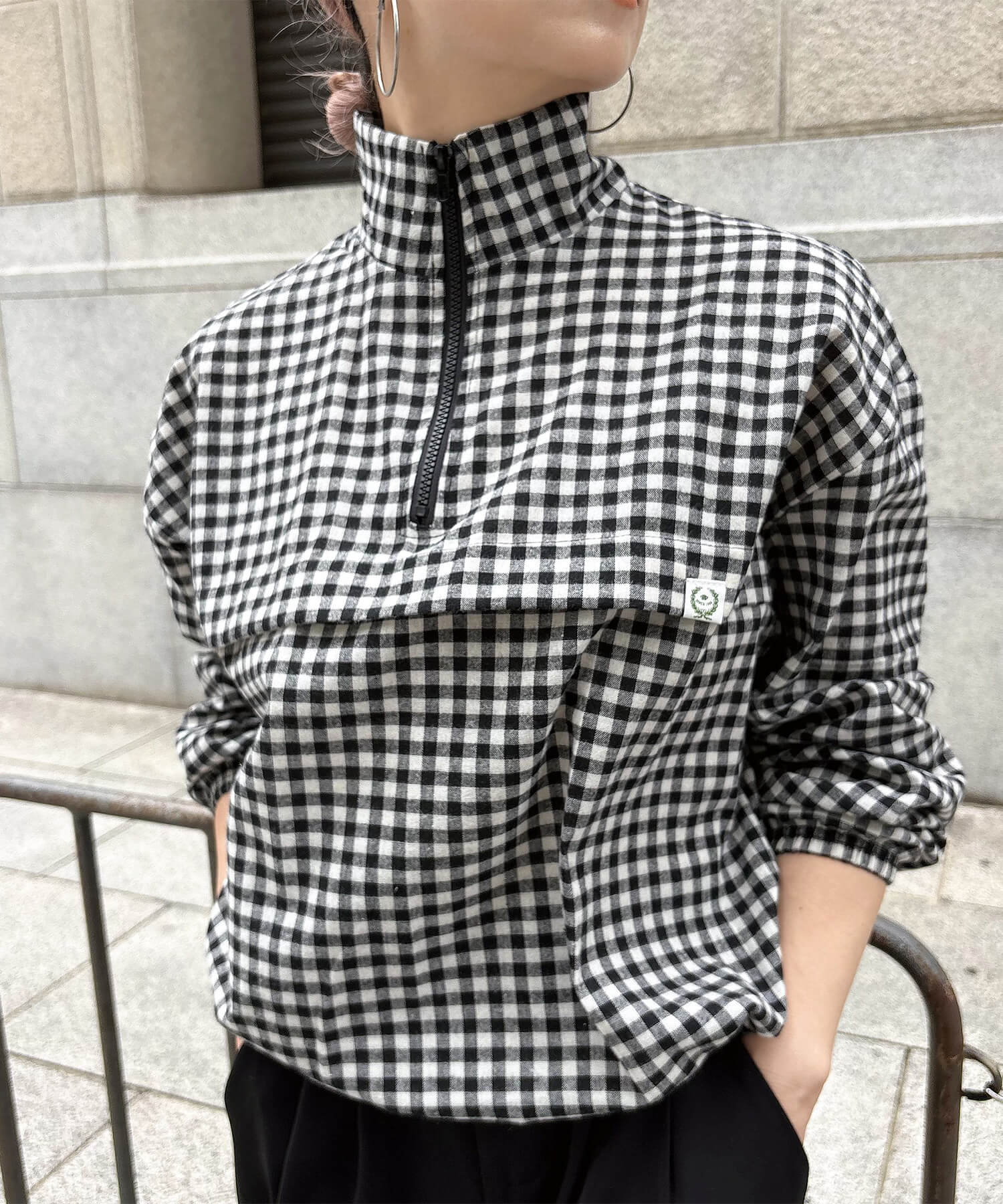 ギンガムチェックハーフジッププルオーバー | Gingham check half zip