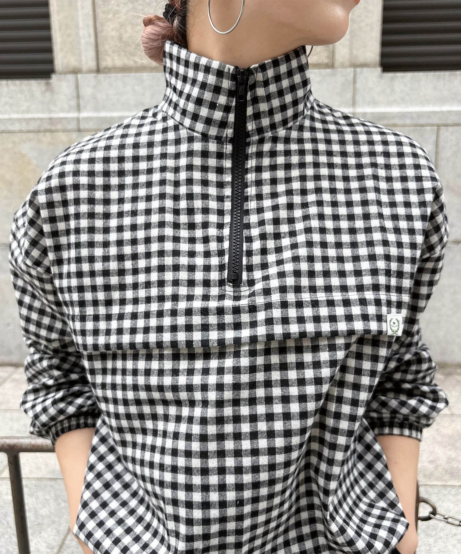 ギンガムチェックハーフジッププルオーバー | Gingham check half zip