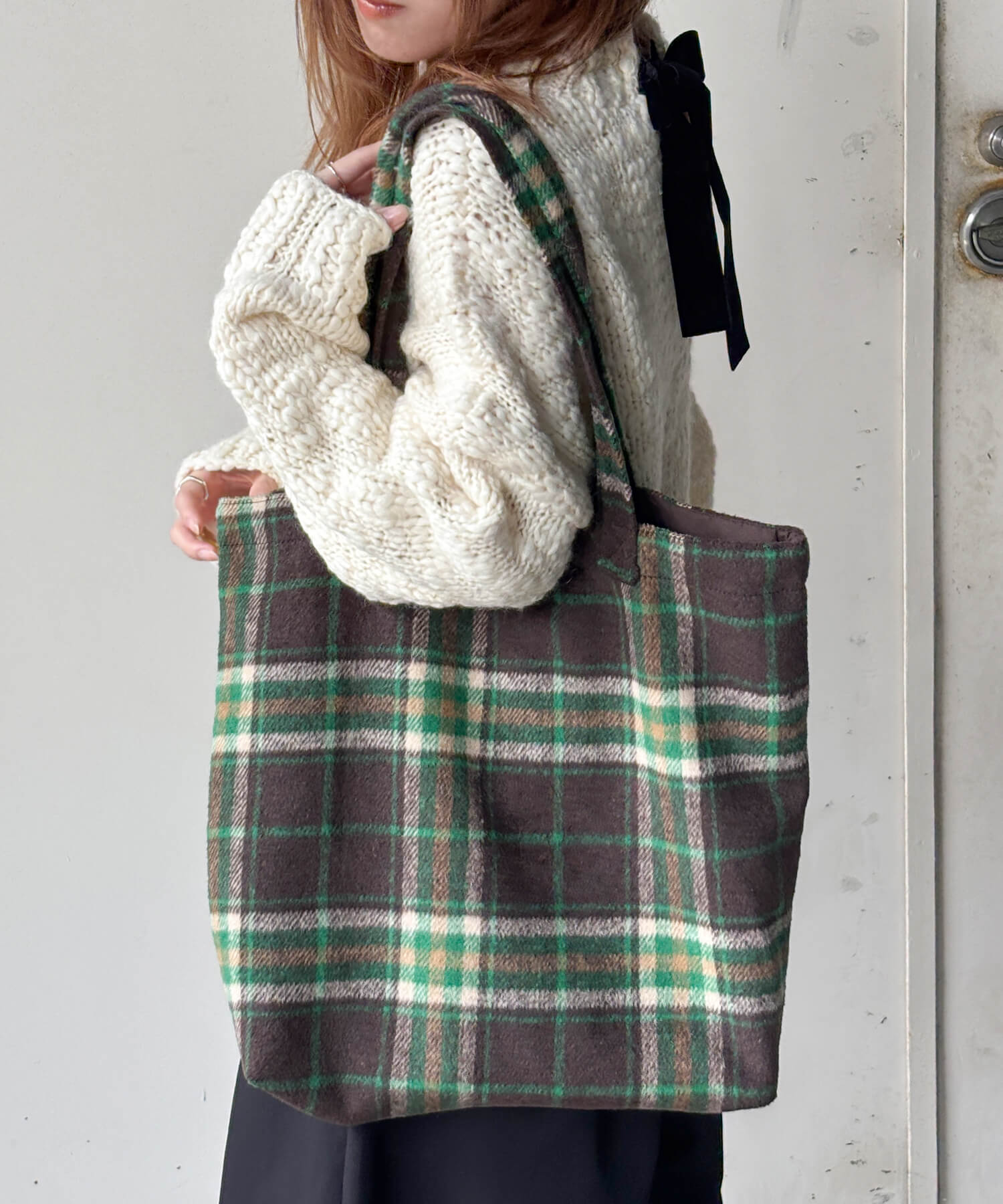 タータンチェックトートバッグ | Tartan check tote bag (isook select)